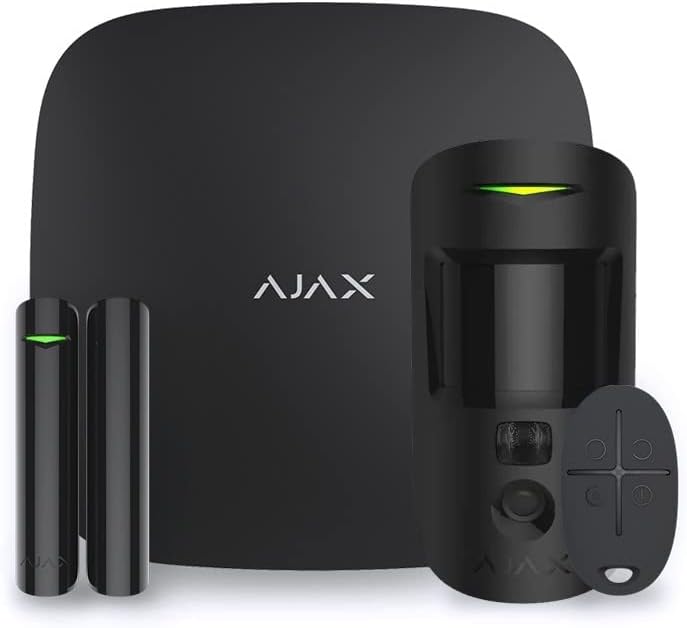 Fotografía técnica oficial de Ajax StarterKit Cam Sistema de Alarma Grado 2 Inalámbrico con Fotoverificación y Sin Cuotas - Vista frontal con fondo neutro