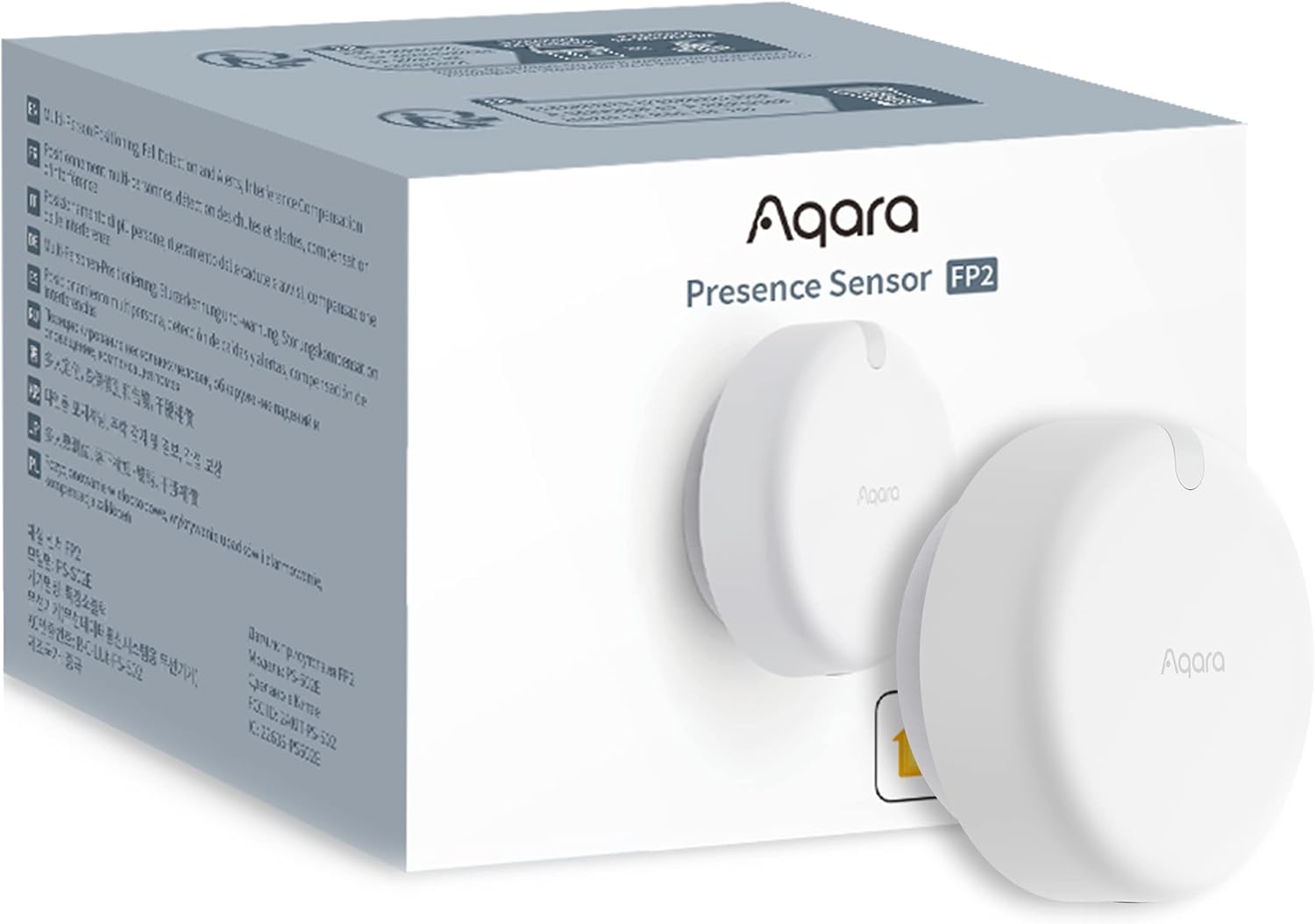 Fotografía técnica oficial de Aqara Sensor de Presencia FP2 con Radar de Ondas Milimétricas mmWave y Zonas - Vista frontal con fondo neutro