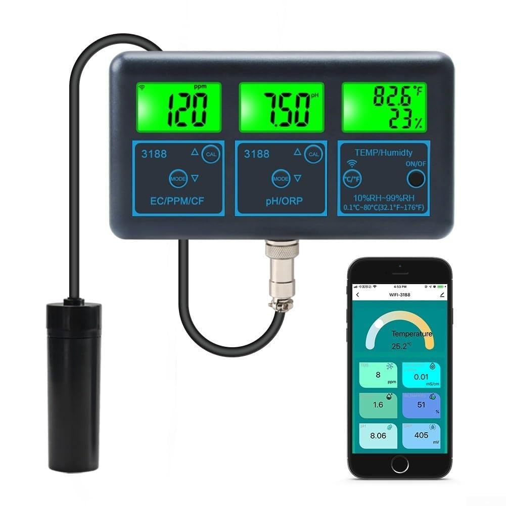 Analizador de calidad del agua 7 en 1 para piscina con cloro residual, pH, ORP, sal, temperatura en Amazon.es