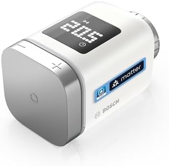Fotografía técnica oficial de Bosch Smart Home Termostato de Radiador II [+M] con Matter, Zigbee 3.0 y Pantalla Giratoria - Vista frontal con fondo neutro