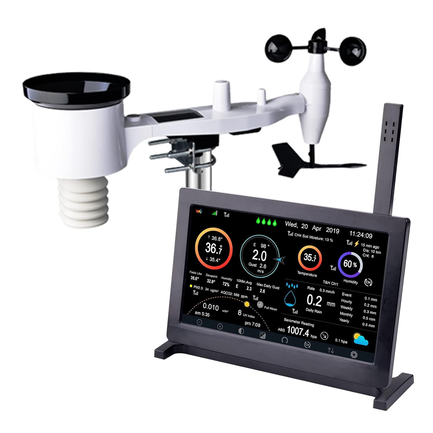 Fotografía técnica oficial de Ecowitt GW1100 Pasarela Meteorológica WiFi USB con Sensores de Presión, Temp y Humedad - Vista frontal con fondo neutro