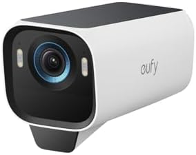 Fotografía técnica oficial de eufy Security eufyCam S3 Pro Cámara de Vigilancia Solar 4K con Visión Nocturna MaxColor y Radar - Vista frontal con fondo neutro
