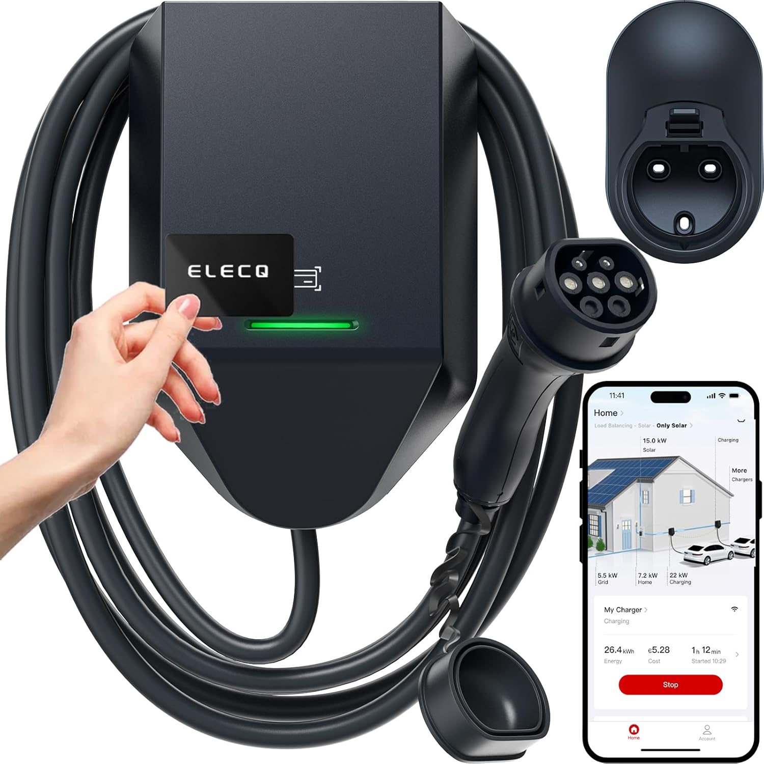 Ver especificaciones técnicas y precio actualizado de Feyree Punto de Recarga Wallbox 7kW Tipo 2 con App WiFi Tuya y Pantalla Fotografía técnica oficial de Feyree Punto de Recarga Wallbox 7kW Tipo 2 con App WiFi Tuya y Pantalla - Vista frontal con fondo neutro