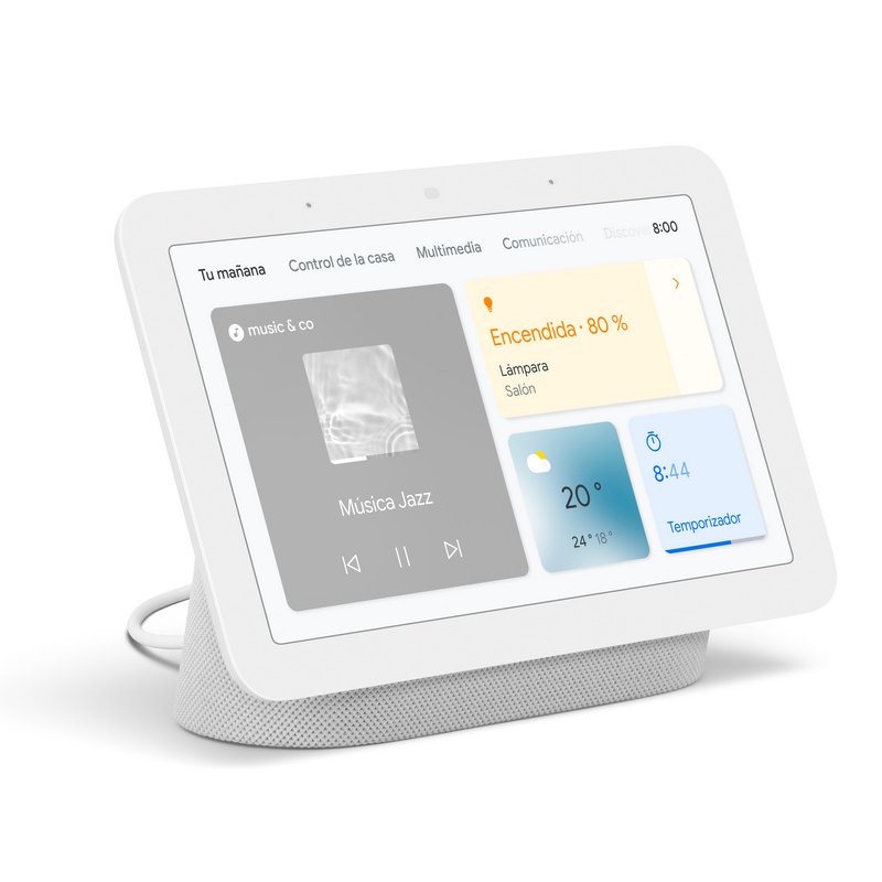 Fotografía técnica oficial de Google Nest Hub (2ª Gen) Pantalla Inteligente con Asistente Google y Sensor Soli - Vista frontal con fondo neutro