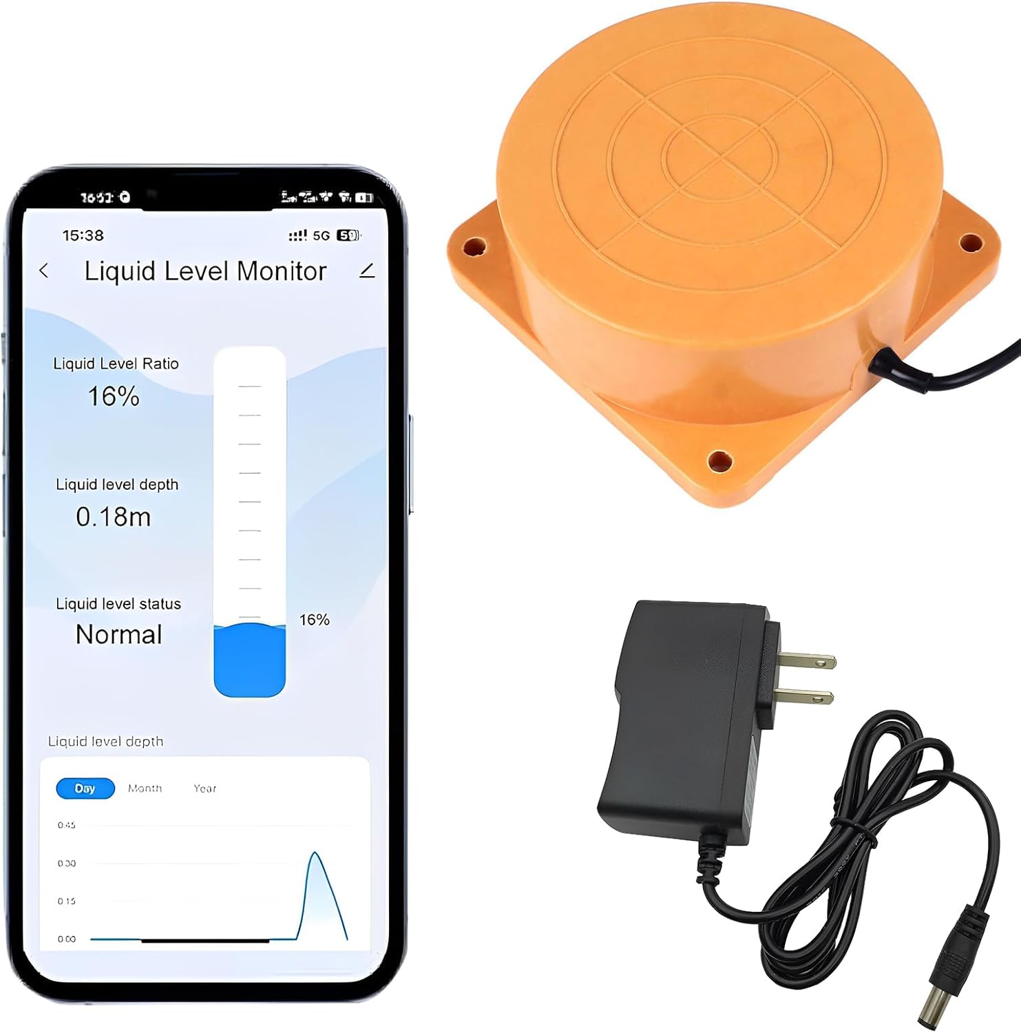 Fotografía técnica oficial de Inkbird Controlador de Nivel de Agua WiFi con Doble Boya y Alarma Sonora - Vista frontal con fondo neutro