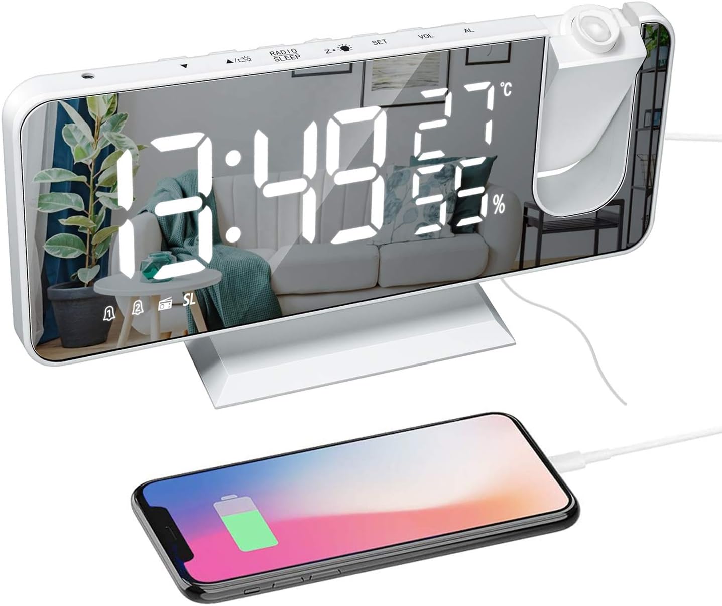 Fotografía técnica oficial de Lumie Bodyclock Shine 300 Lámpara de Terapia de Luz y Despertador de Amanecer con Radio - Vista frontal con fondo neutro