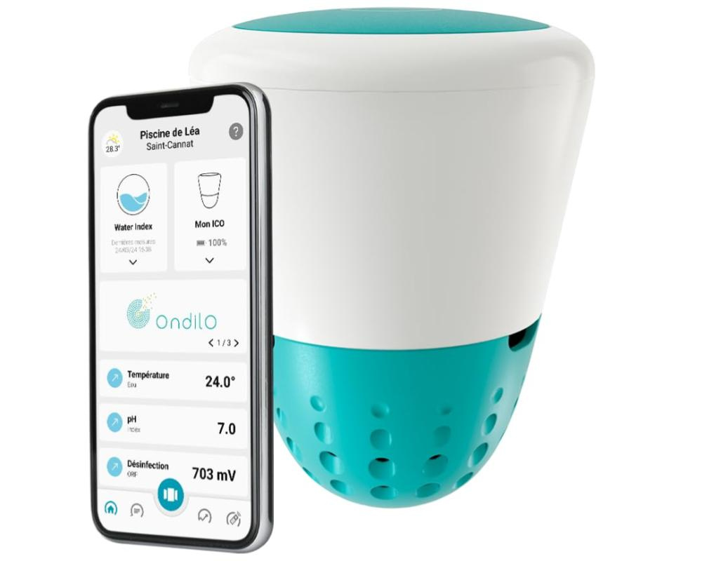 Fotografía técnica oficial de Ondilo ICO Pool Sensor Inteligente Compacto de Agua para Piscina con Sensores Plug&Play - Vista frontal con fondo neutro