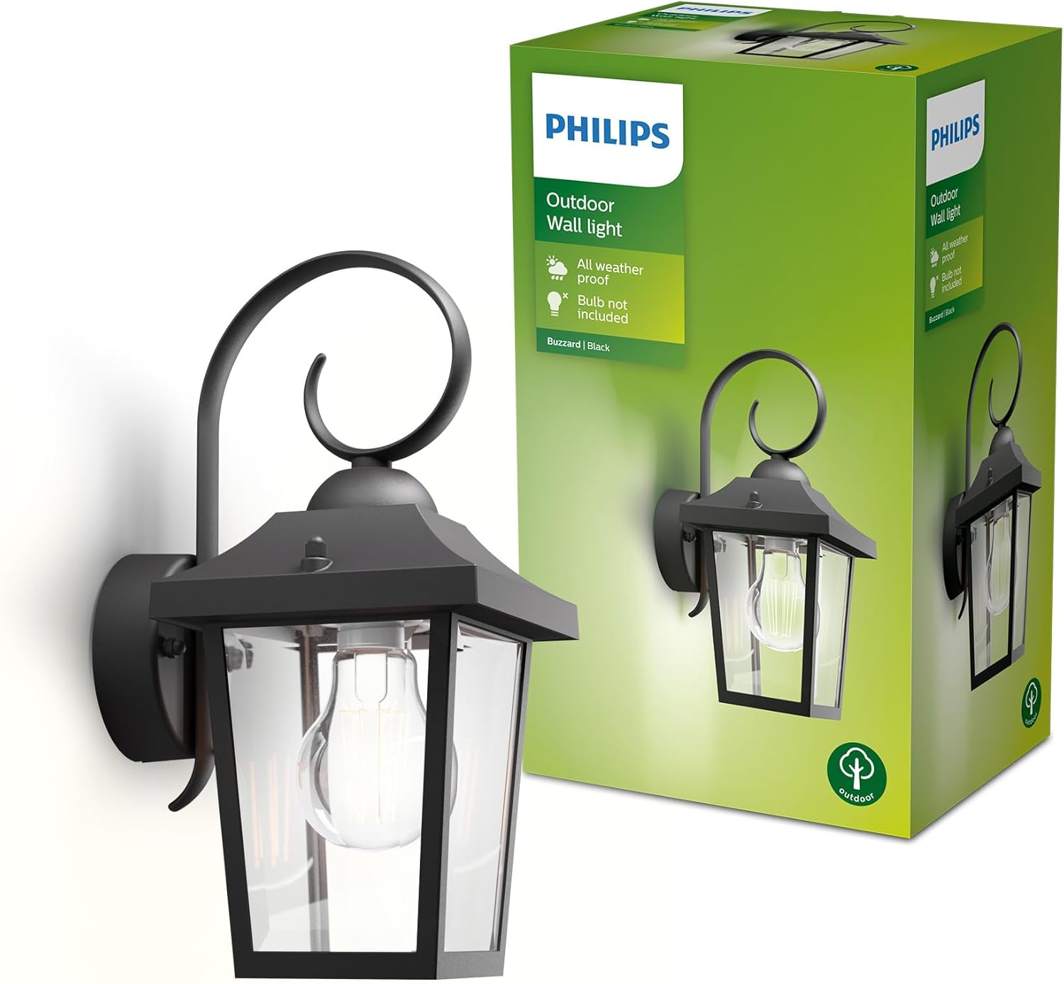 Fotografía técnica oficial de Philips Hue Baliza de Exterior LED para Caminos y Senderos de Jardín en Vidrio y Metal - Vista frontal con fondo neutro
