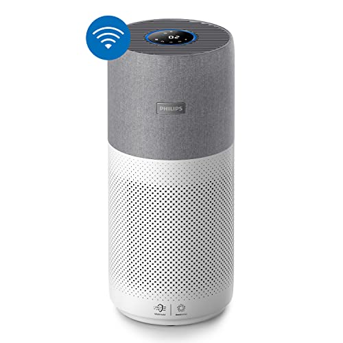 Fotografía técnica oficial de Philips Serie 3000i Purificador de Aire Conectado para Grandes Espacios con Filtro NanoProtect HEPA - Vista frontal con fondo neutro