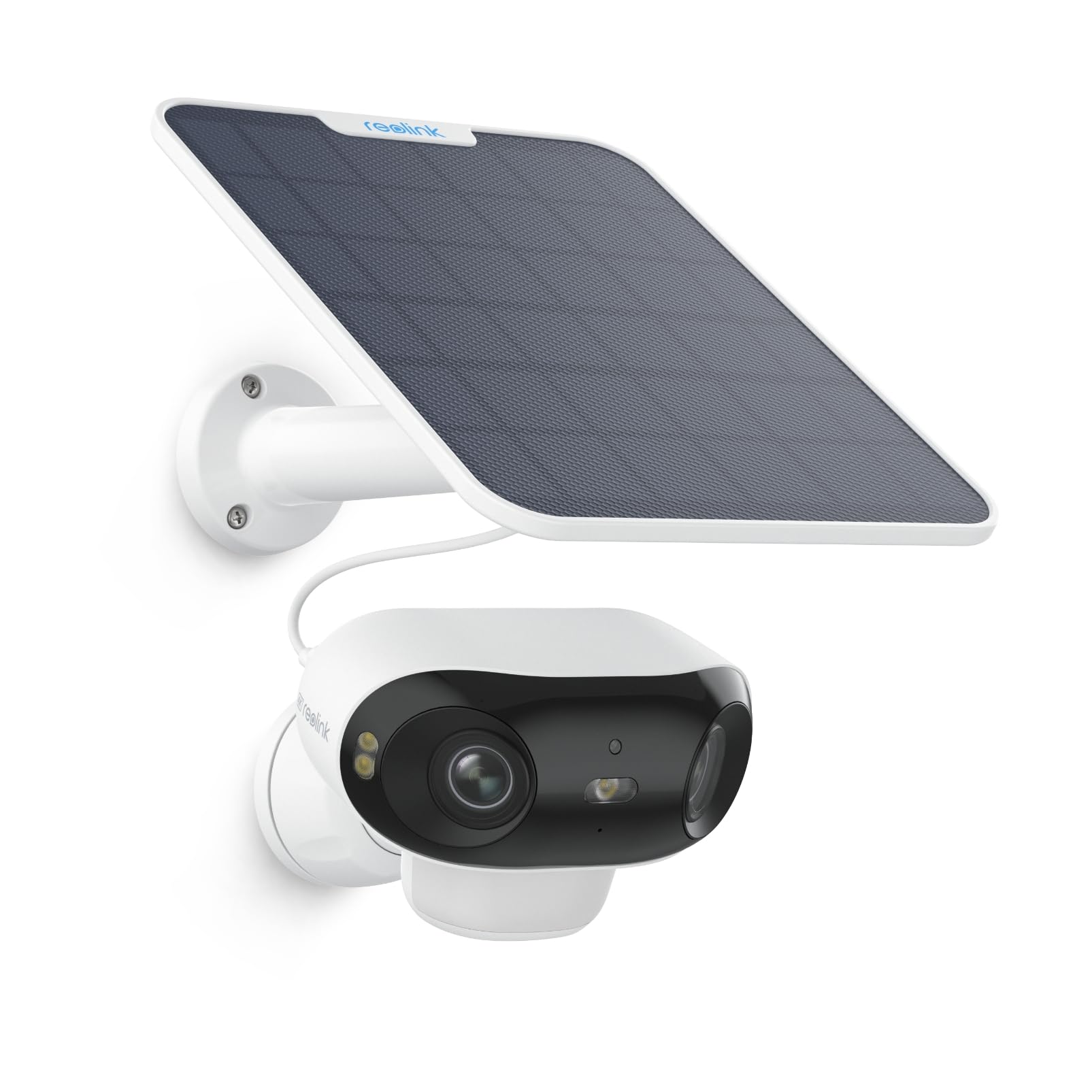 Fotografía técnica oficial de Reolink Argus 4 Pro Cámara Solar 4K con Doble Lente Panorámica 180° - Vista frontal con fondo neutro