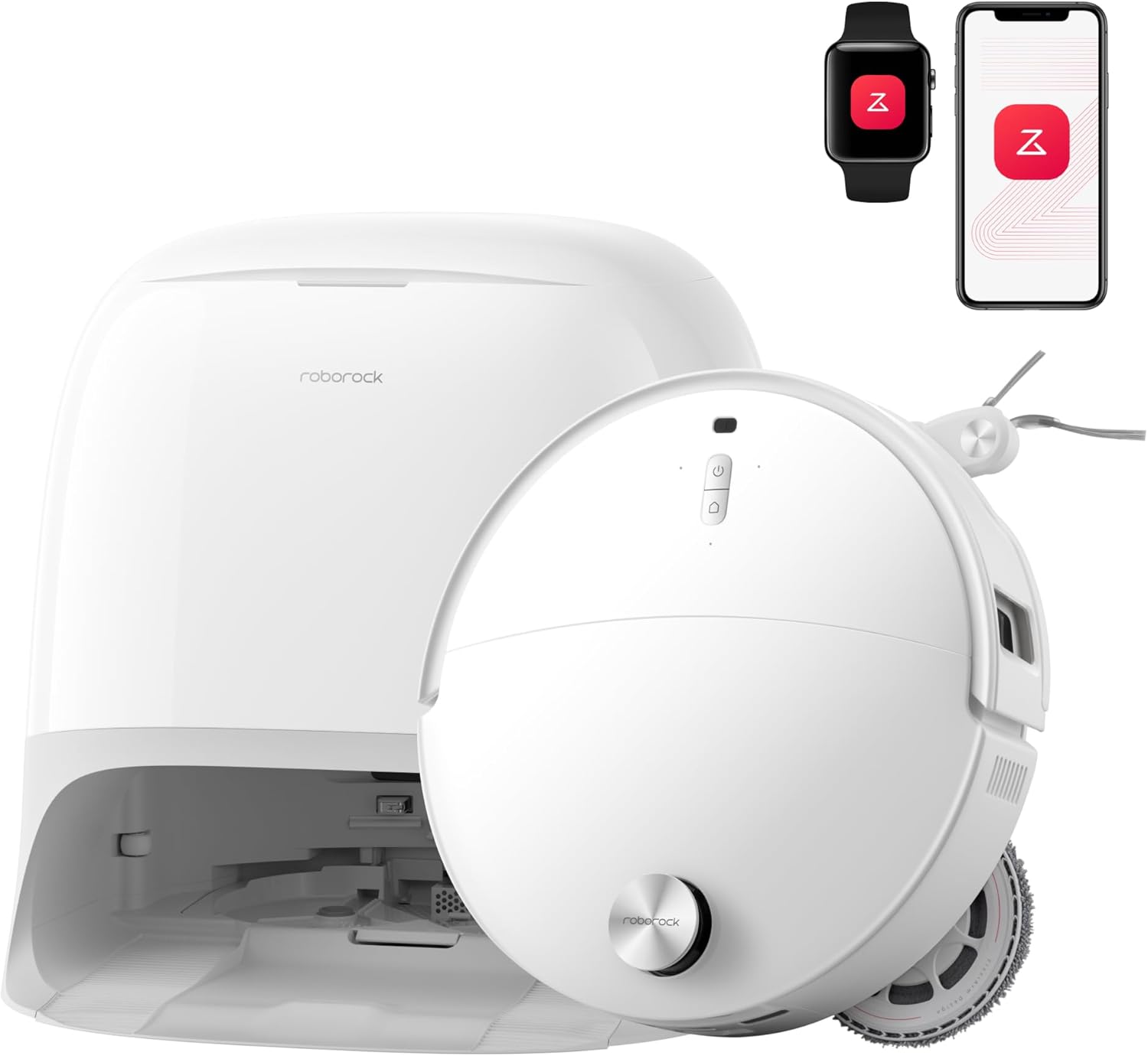 Fotografía técnica oficial de Roborock Q Revo Robot Aspirador y Fregasuelos con Mopas Giratorias y Base Todo en Uno - Vista frontal con fondo neutro