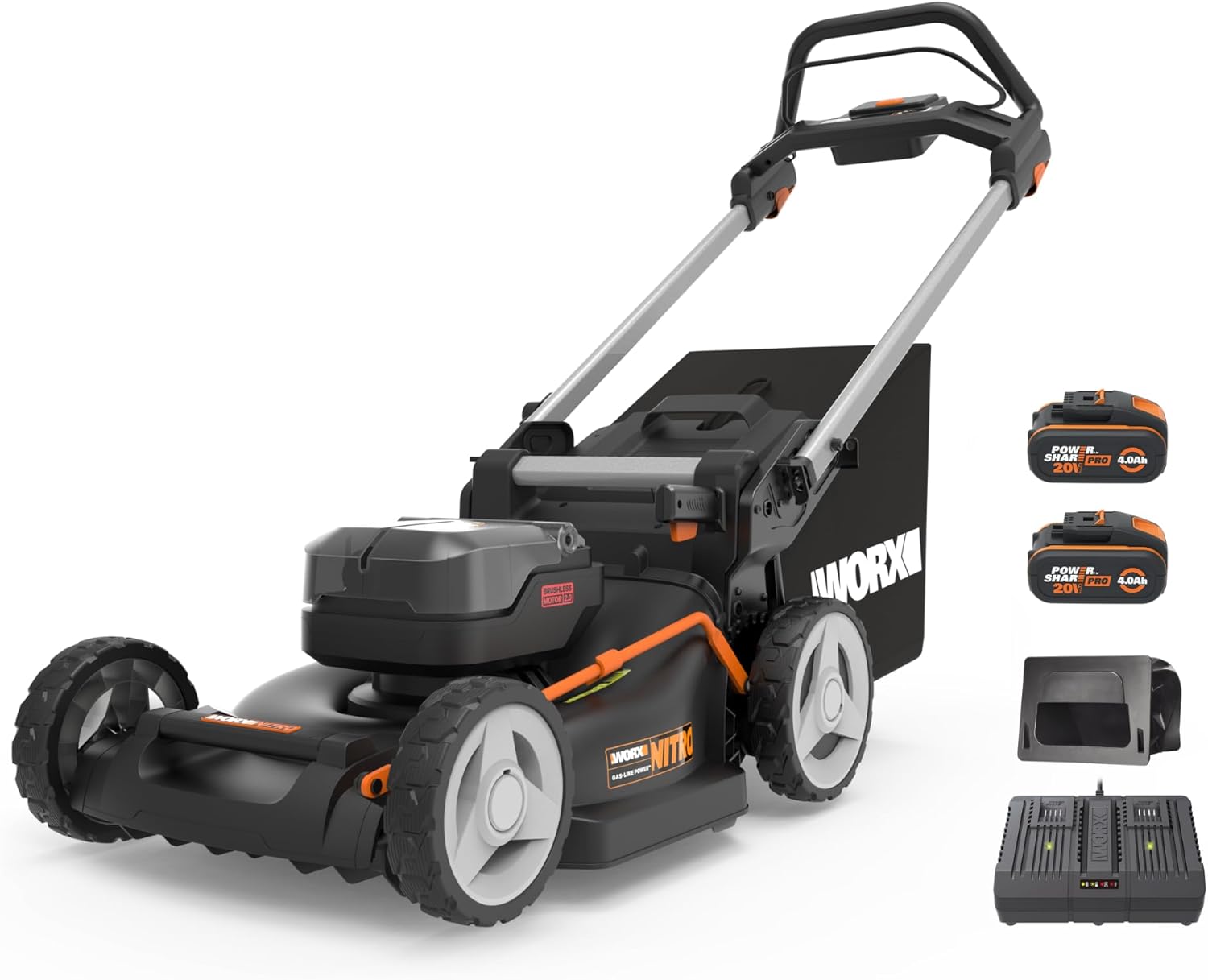 Fotografía técnica oficial de Robot Cortacésped Automático a Batería con Sistema Mulching para Jardines de 400 m² - Vista frontal con fondo neutro