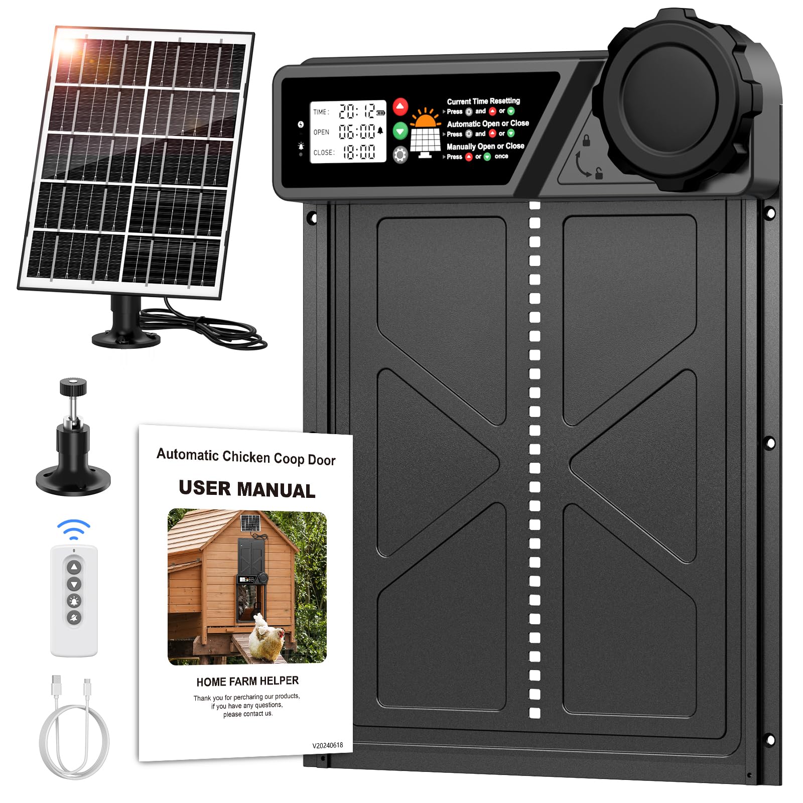 MASTERFUN - Puerta automática para gallinero solar con pantalla LCD impermeable, temporizador, control remoto en Amazon.es