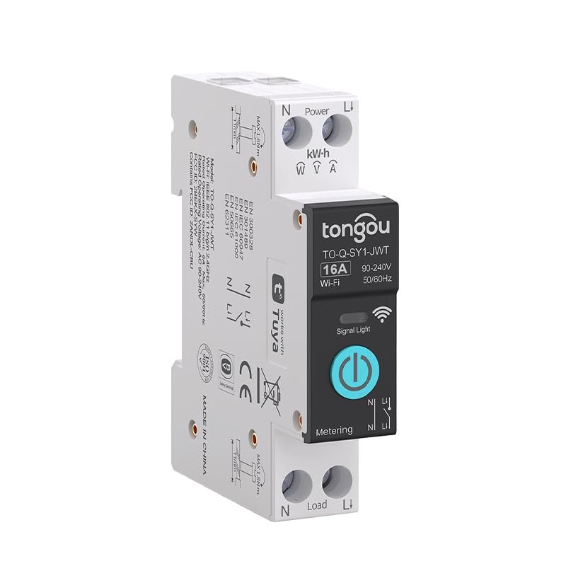 Fotografía técnica oficial de Interruptor Magnetotérmico Inteligente WiFi 2P 32A con Medición y Reconexión - Vista frontal con fondo neutro