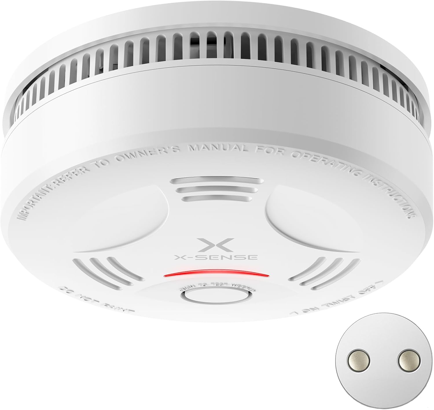 Fotografía técnica oficial de Shelly Plus Smoke Detector de Humo Óptico Fotoeléctrico con WiFi y Notificaciones Inmediatas - Vista frontal con fondo neutro