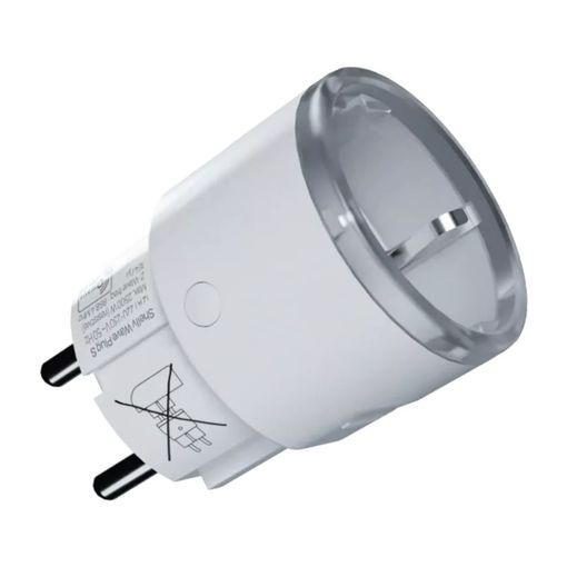 Fotografía técnica oficial de Shelly Plug S Exterior IP54 Enchufe Inteligente con Medición de Potencia y MQTT Local - Vista frontal con fondo neutro