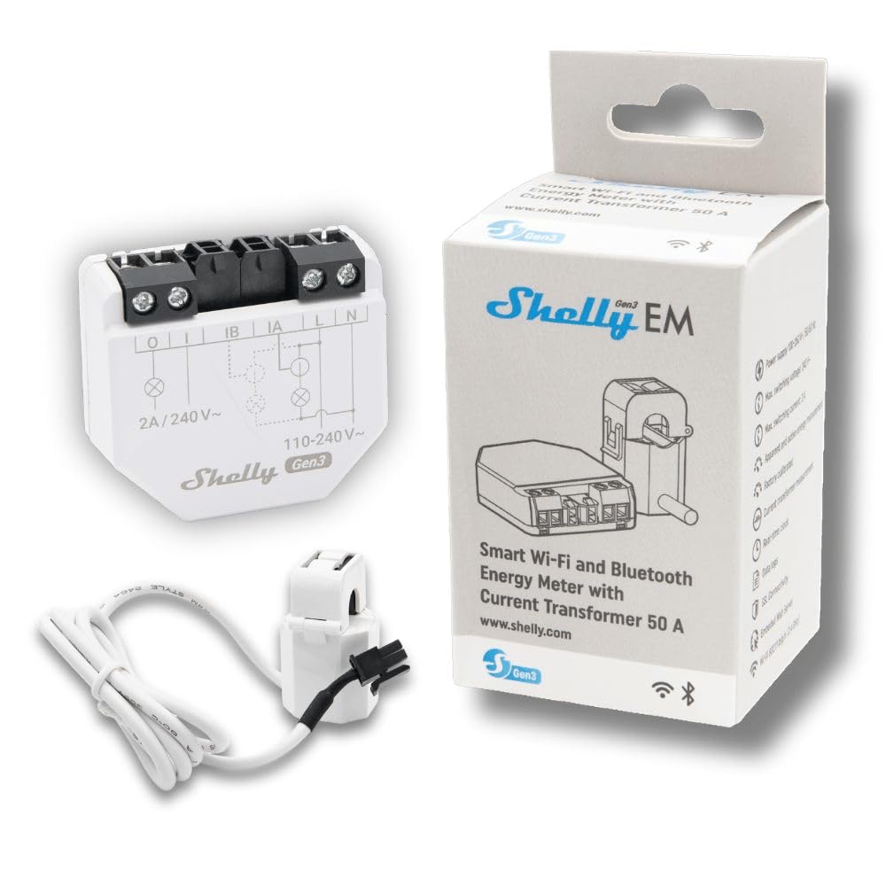 Ver especificaciones técnicas y precio actualizado de Shelly EM Gen3 + Pince 50A – Medidor De Energía Inteligente Con Una Pinza Ampérmetrica Shelly EM Gen3 + Pince 50A – Medidor De Energía Inteligente Con Una Pinza Ampérmetrica en Amazon.es