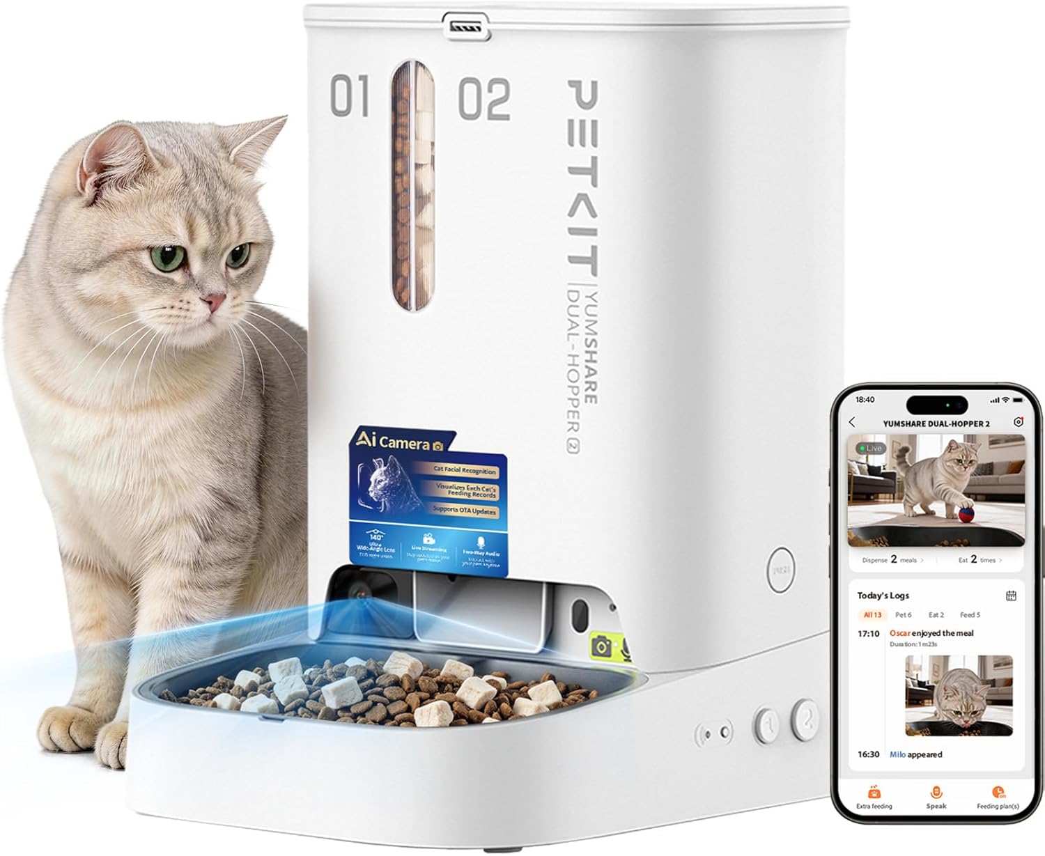 Fotografía técnica oficial de SureFeed Comedero Inteligente con Apertura por Microchip para Perros y Gatos - Vista frontal con fondo neutro