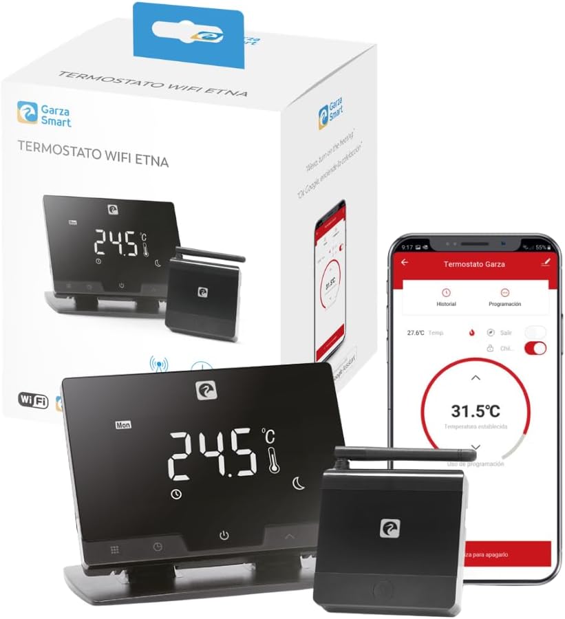 Fotografía técnica oficial de tado° Termostato Inteligente Cableado V3+ para Caldera y Calefacción con Geofencing - Vista frontal con fondo neutro