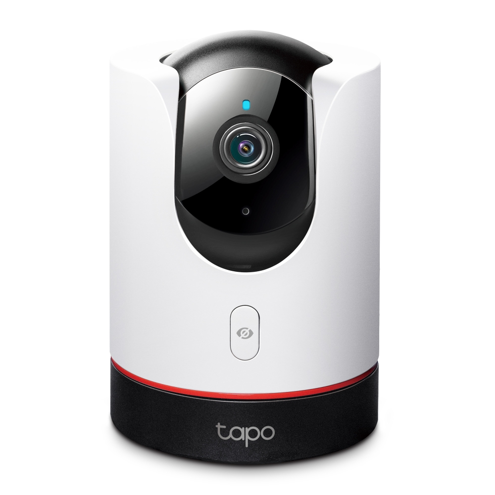 Fotografía técnica oficial de TP-Link Tapo C225 Cámara de Vigilancia Interior 2K QHD con Giro 360°, IA y Modo Privacidad Físico - Vista frontal con fondo neutro