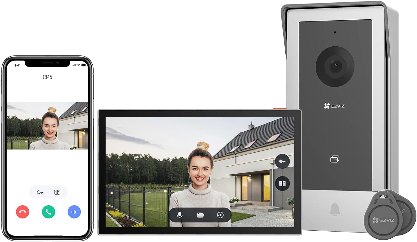 Fotografía técnica oficial de Videoportero WiFi para Exterior con Cámara 1080p, Batería Recargable y Timbre Acústico - Vista frontal con fondo neutro