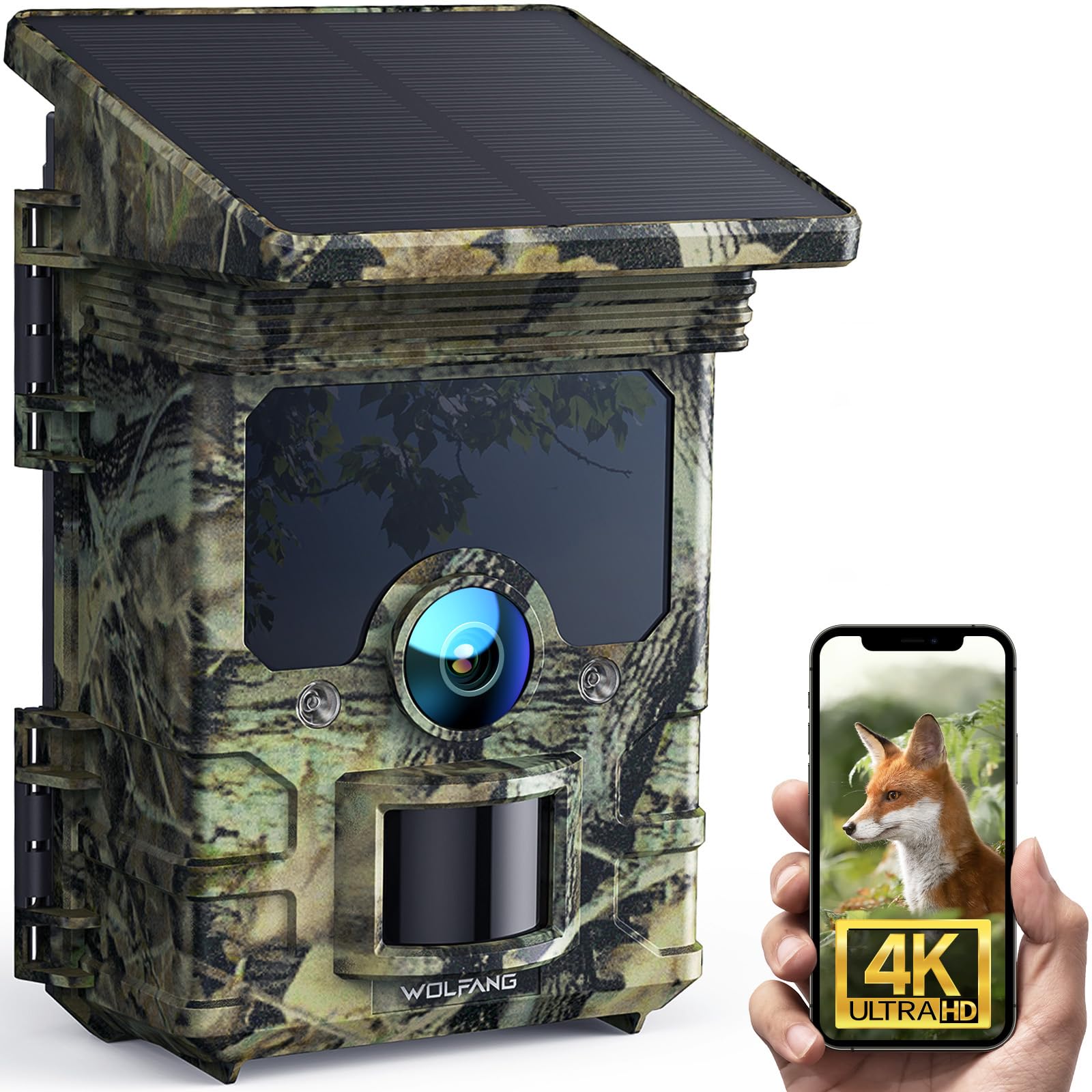 WOLFANG Cámara de Caza Solar 4K 30fps 68MP, WiFi Bluetooth Camara Fototrampeo con Visión Nocturna en Amazon.es