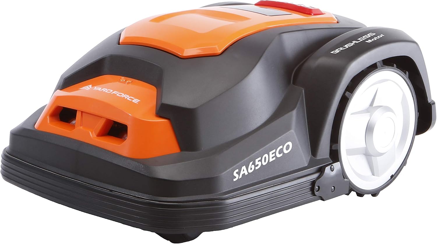 Fotografía técnica oficial de Yard Force Compact 300RB Robot Cortacésped Fácil para Jardines Pequeños de hasta 300 m² - Vista frontal con fondo neutro